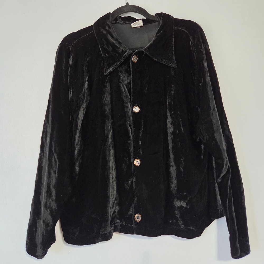 CP Shades Velvet Button Up Top Womens M Black Vintage Grunge Goth Dark Academia
